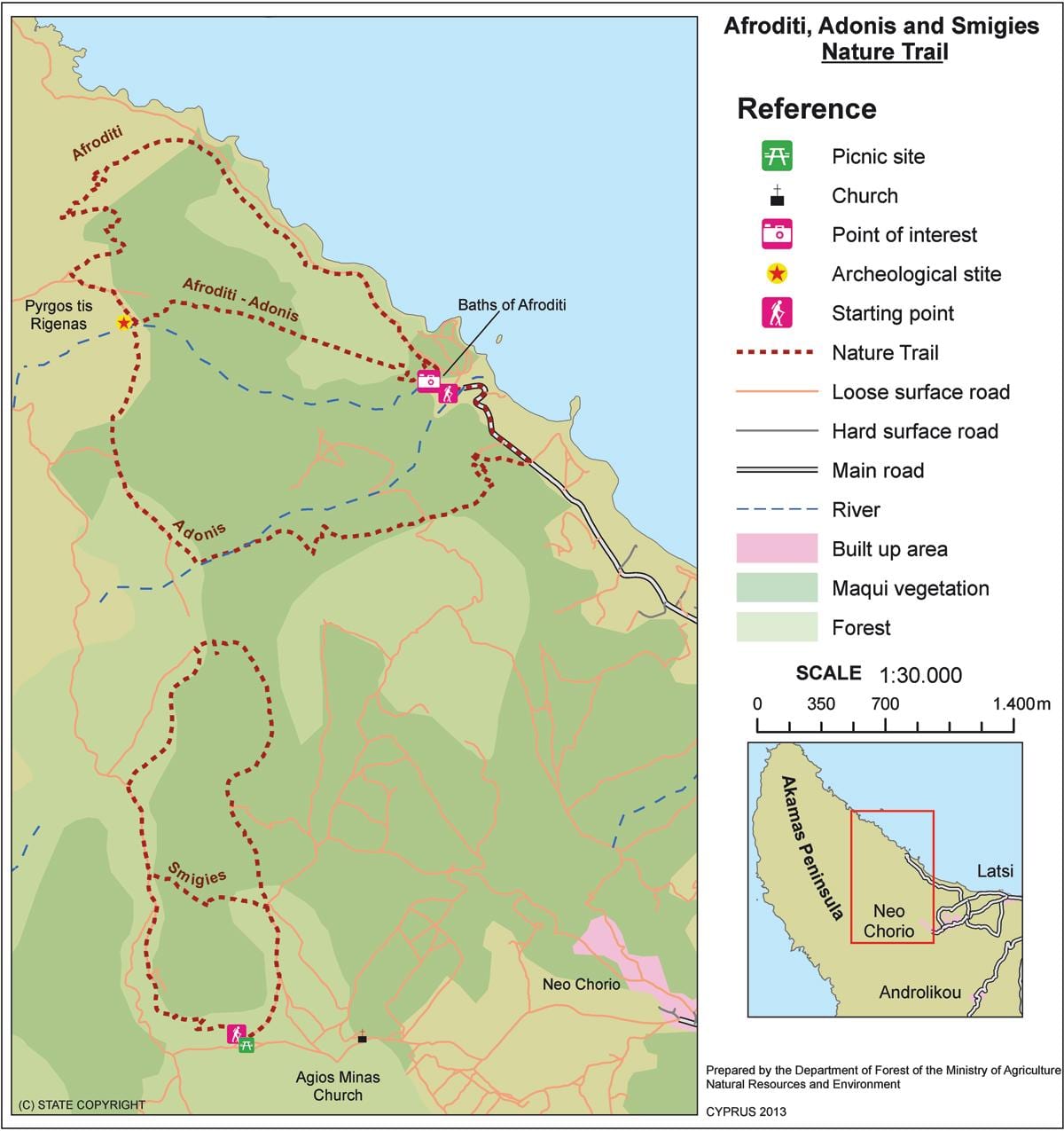 Kart av afrodite trail Kypros 
