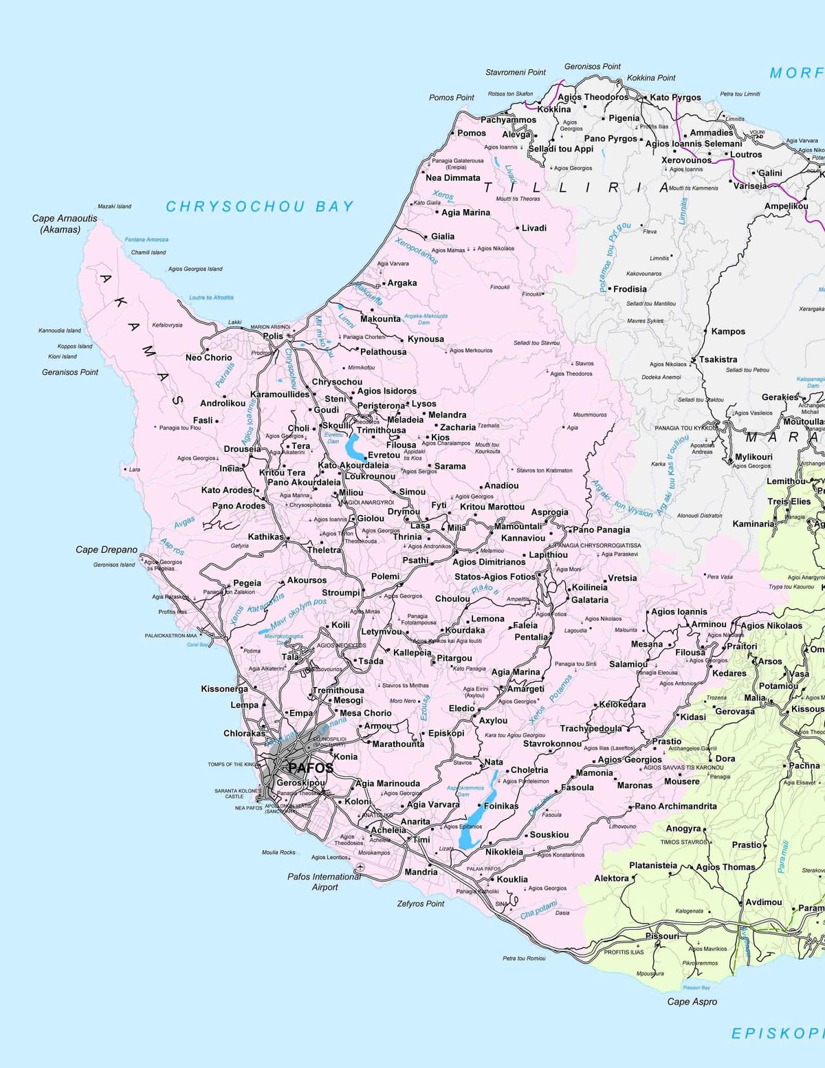 street map of paphos, Kypros