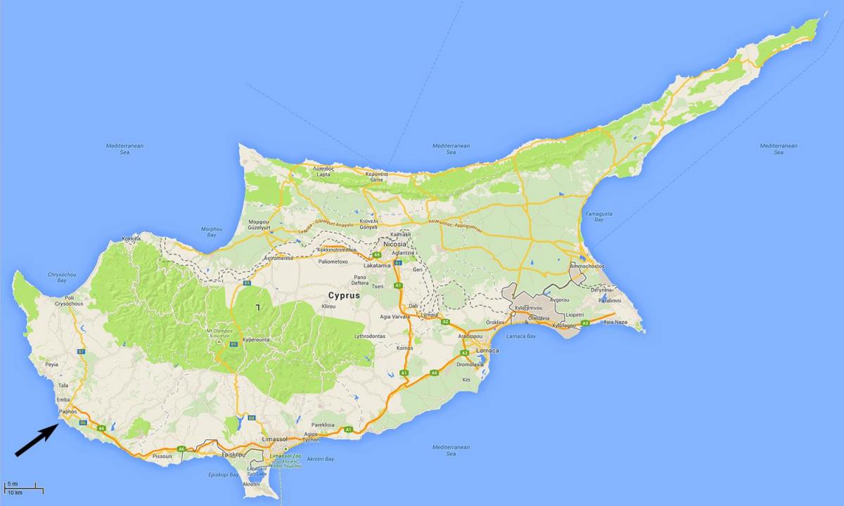 kart av Kypros som viser flyplasser