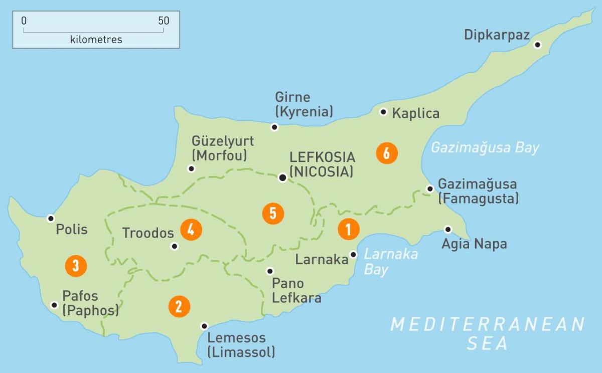 Kart over Kypros land