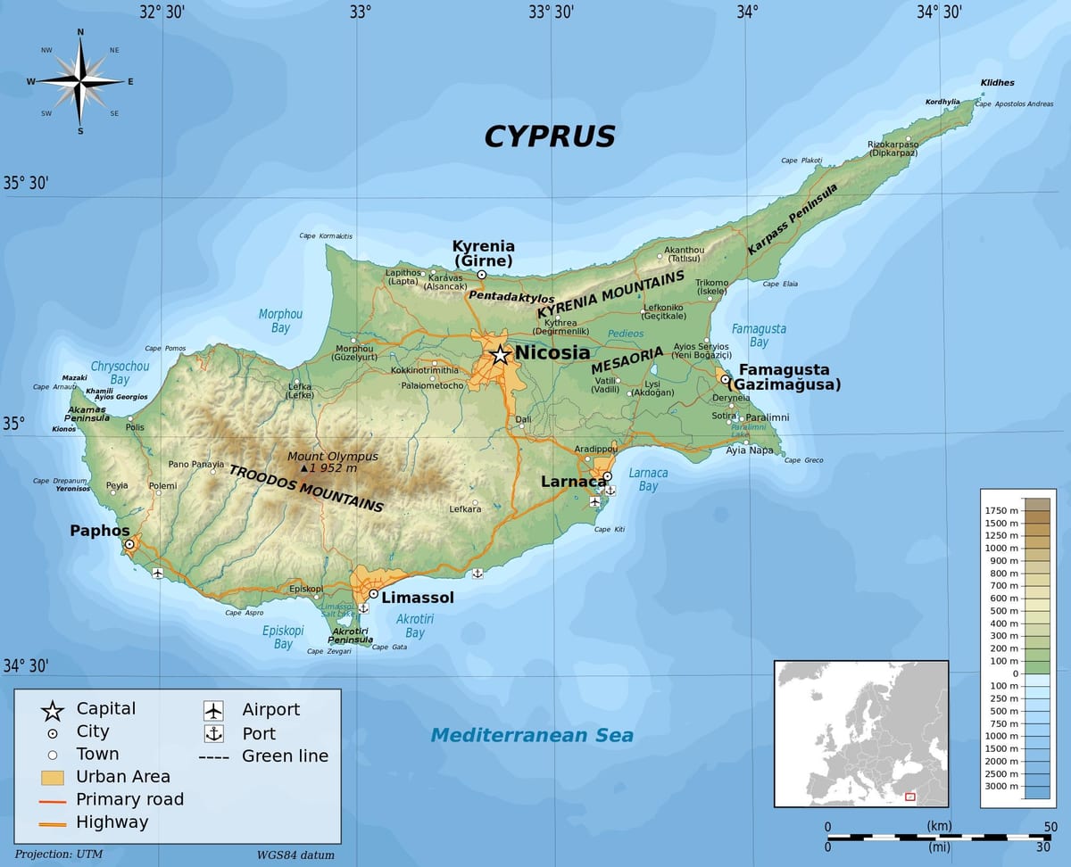 Kypros geografi kart