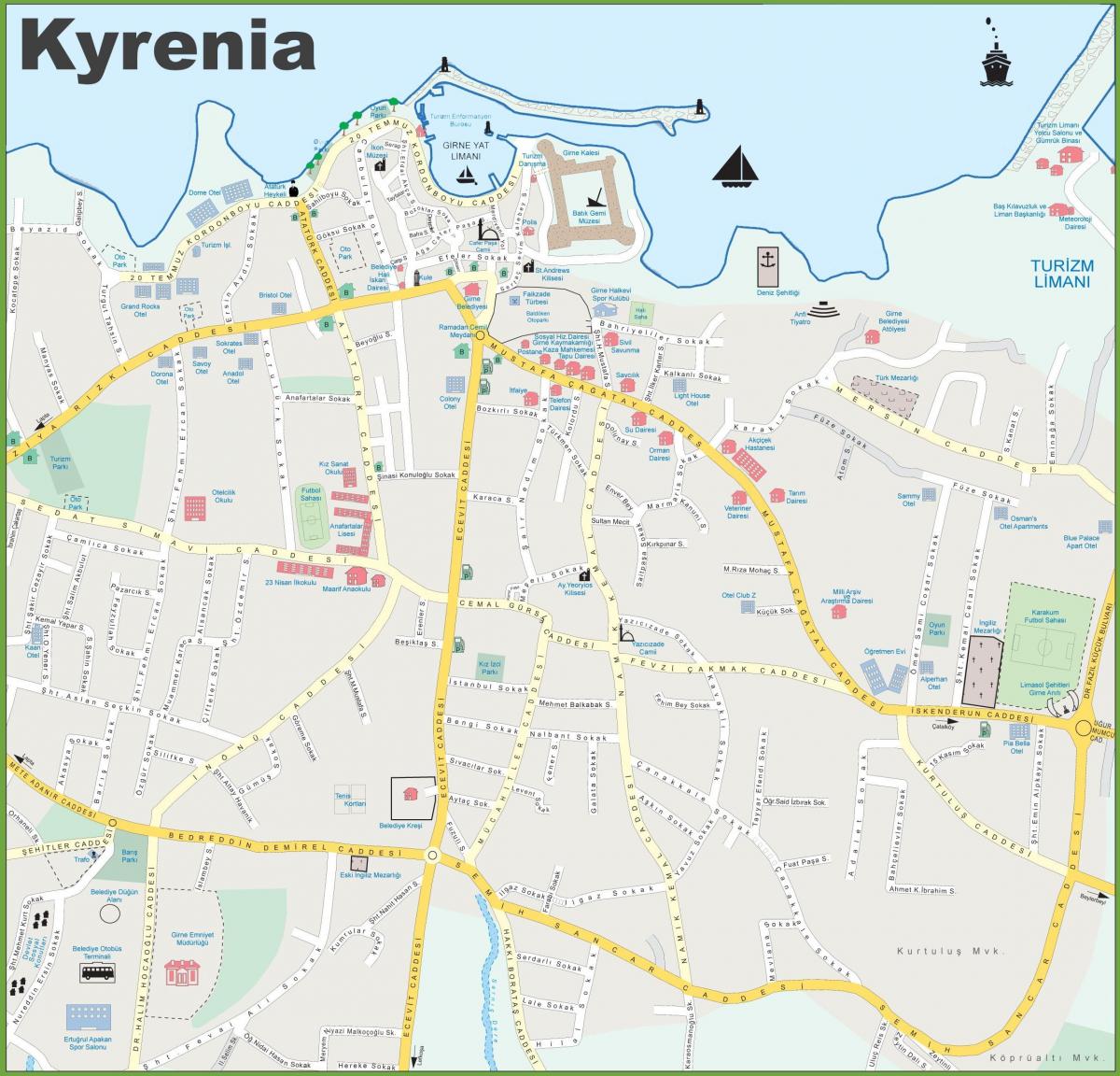 kart av nord-Kypros kyrenia