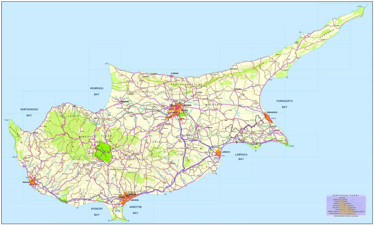 Kart over veien Kypros