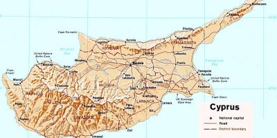Detaljert kart over øya Kypros